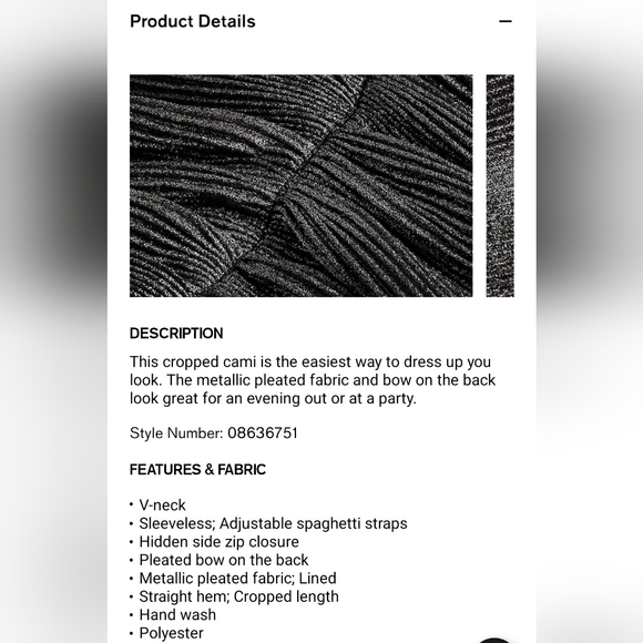 ✨️Final Price✨️NWT Express Metallic Pleated Bow Back Cropped Cami - Picture 8 of 9